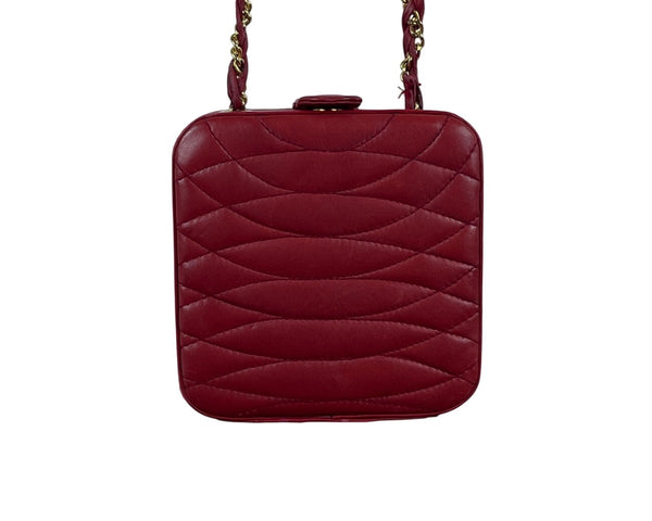 Giorgio Beverly Hills Red Quilted Leather Mini Crossbody Bag Gold Tone Details