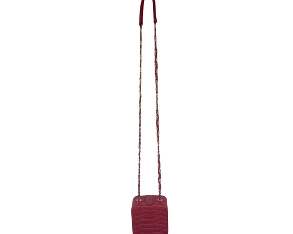 Giorgio Beverly Hills Red Quilted Leather Mini Crossbody Bag Gold Tone Details