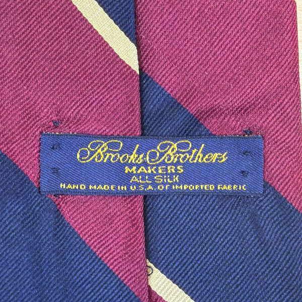 Vintage Brooks Brothers Navy Burgundy Silk Striped Tie Hand Made Classic Design