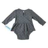 Carters Baby Girl 6M Long Sleeve Grey Bodysuit Pink Polka Dots - New