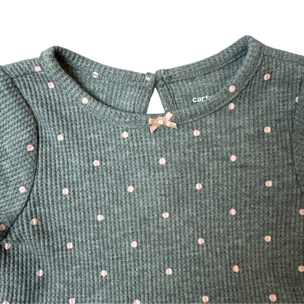 Carters Baby Girl 6M Long Sleeve Grey Bodysuit Pink Polka Dots - New
