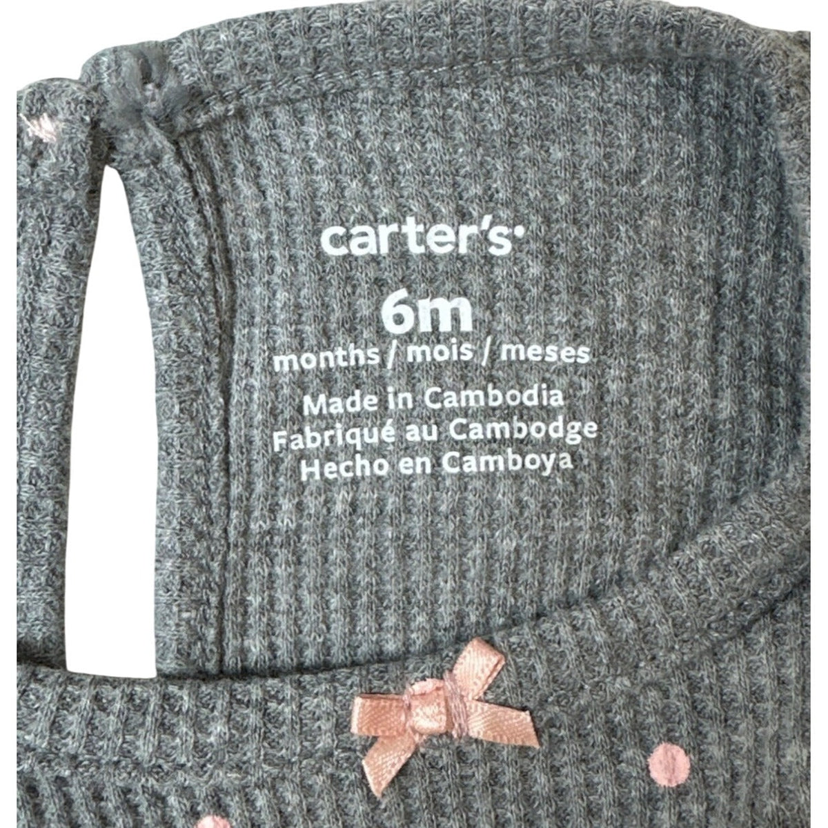 Carters Baby Girl 6M Long Sleeve Grey Bodysuit Pink Polka Dots - New