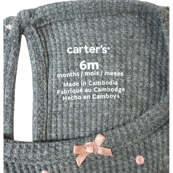 Carters Baby Girl 6M Long Sleeve Grey Bodysuit Pink Polka Dots - New