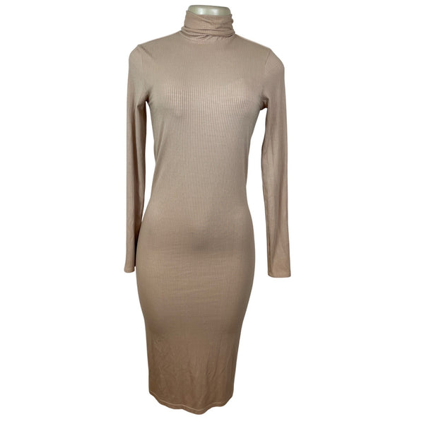 Enza Costa Womens Nude Ribbed Long-Sleeve Turtleneck Midi Dress Size S