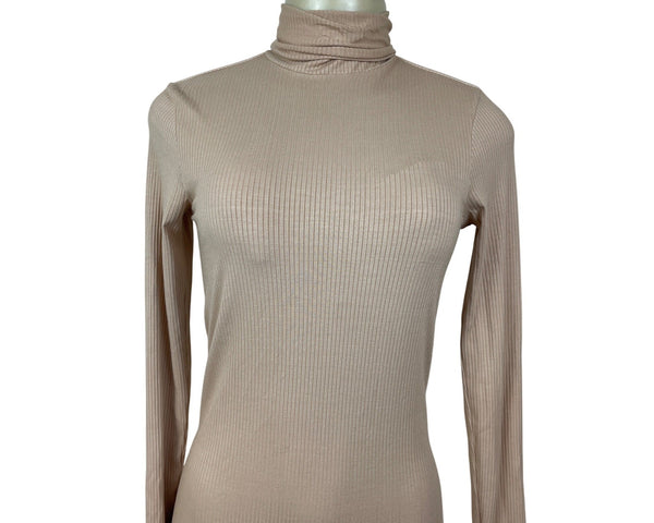 Enza Costa Womens Nude Ribbed Long-Sleeve Turtleneck Midi Dress Size S