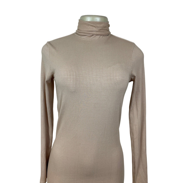 Enza Costa Womens Nude Ribbed Long-Sleeve Turtleneck Midi Dress Size S