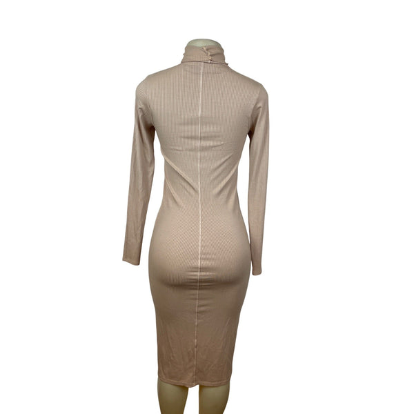Enza Costa Womens Nude Ribbed Long-Sleeve Turtleneck Midi Dress Size S