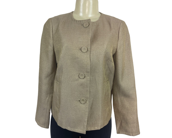 Talbots Beige Textured Open Blazer With Button Closures & Pockets Sz 4
