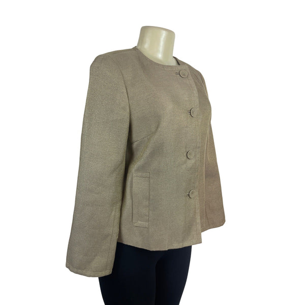 Talbots Beige Textured Open Blazer With Button Closures & Pockets Sz 4