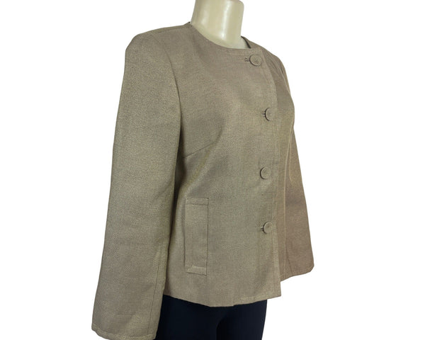 Talbots Beige Textured Open Blazer With Button Closures & Pockets Sz 4