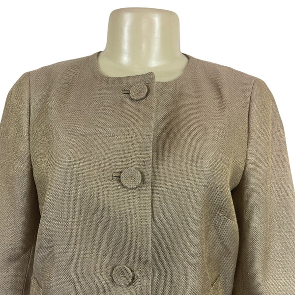 Talbots Beige Textured Open Blazer With Button Closures & Pockets Sz 4
