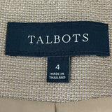 Talbots Beige Textured Open Blazer With Button Closures & Pockets Sz 4