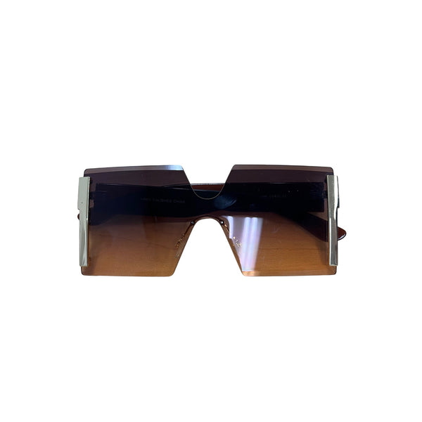 Oversized Gradient Brown Tinted Fashion Sunglasses Women Gold Tone Accents UV400 Protection