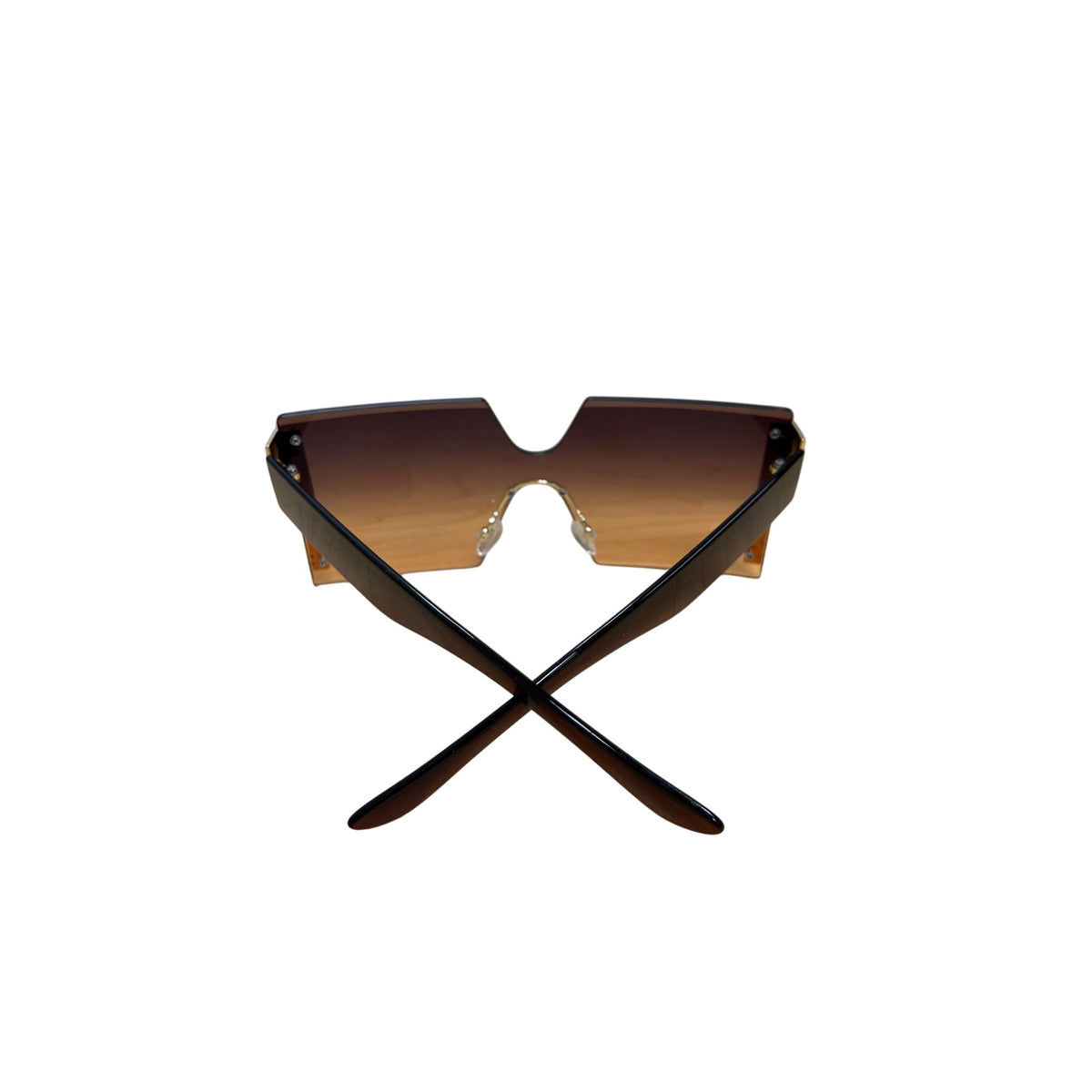 Oversized Gradient Brown Tinted Fashion Sunglasses Women Gold Tone Accents UV400 Protection