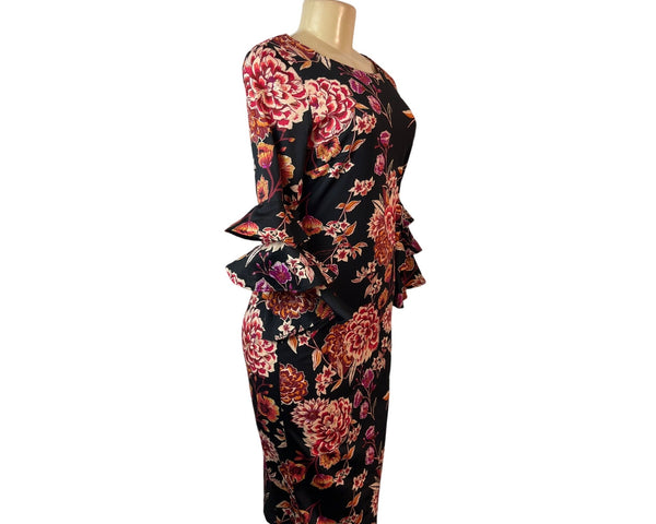 Shelby & Palmer Black Floral Print Knee Length Women's Dress Sz S