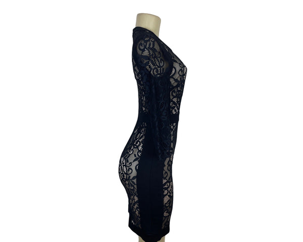 Laundry By Shelli Segal Womens Black Lace Bodycon Dress With Coss Detail Sz 0