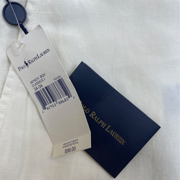 Polo Ralph Lauren Men’s White Linen Flat-Front Dress Pants Size 34-34 - New