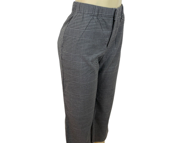 Gap Gray Women's Plaid High-Wasted Elasticated Wide-Leg Trousers Size MP- New
