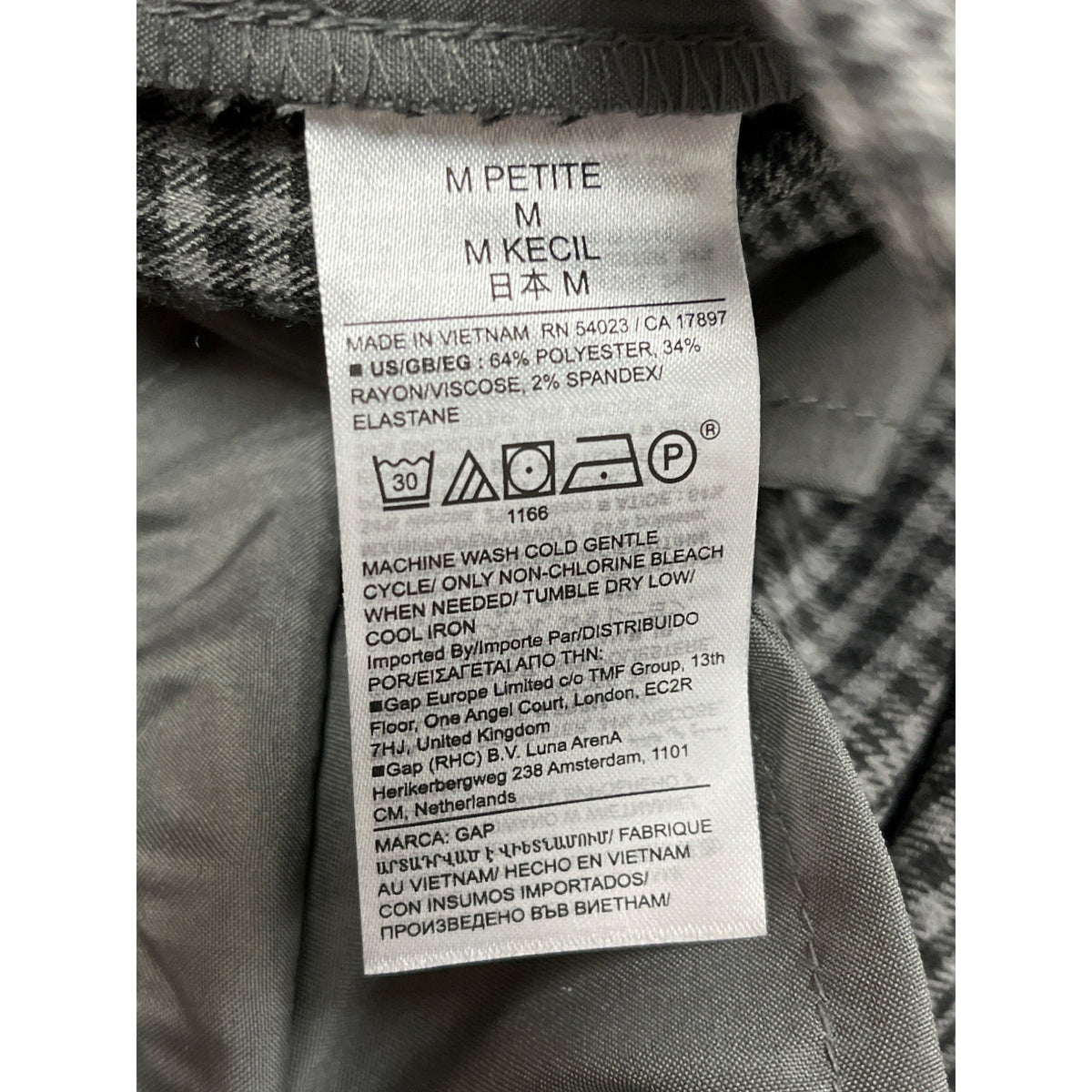 Gap Gray Women's Plaid High-Wasted Elasticated Wide-Leg Trousers Size MP- New