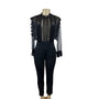 Womens Black Lace Zip Up Long Sleeve Jumpsuit Floral Mesh Top Design Sz M