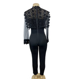 Womens Black Lace Zip Up Long Sleeve Jumpsuit Floral Mesh Top Design Sz M