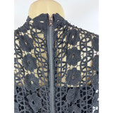 Womens Black Lace Zip Up Long Sleeve Jumpsuit Floral Mesh Top Design Sz M