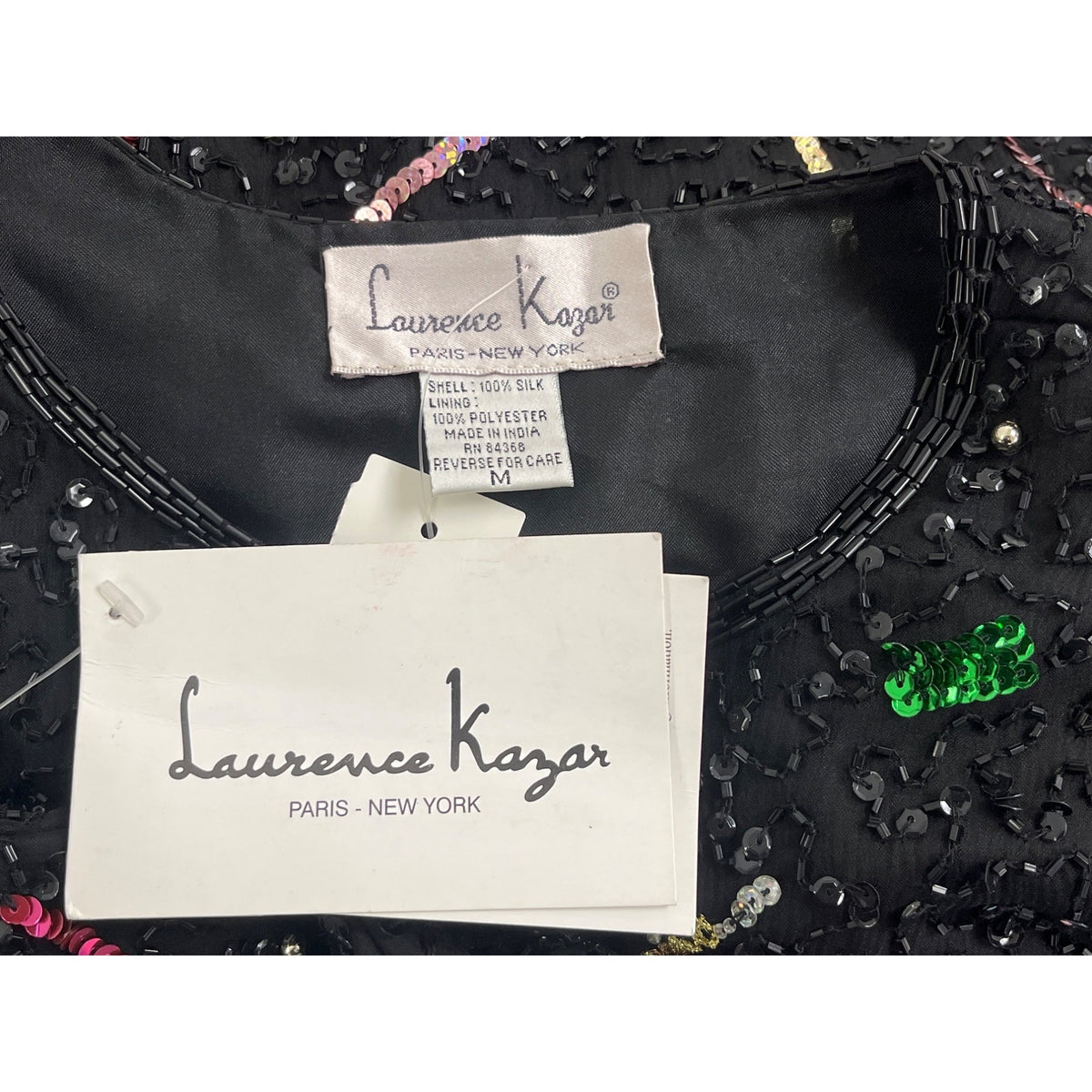 Laurence Kazar Black Sequin New Years Eve 2000 Jacket & Dress Set Size M - New