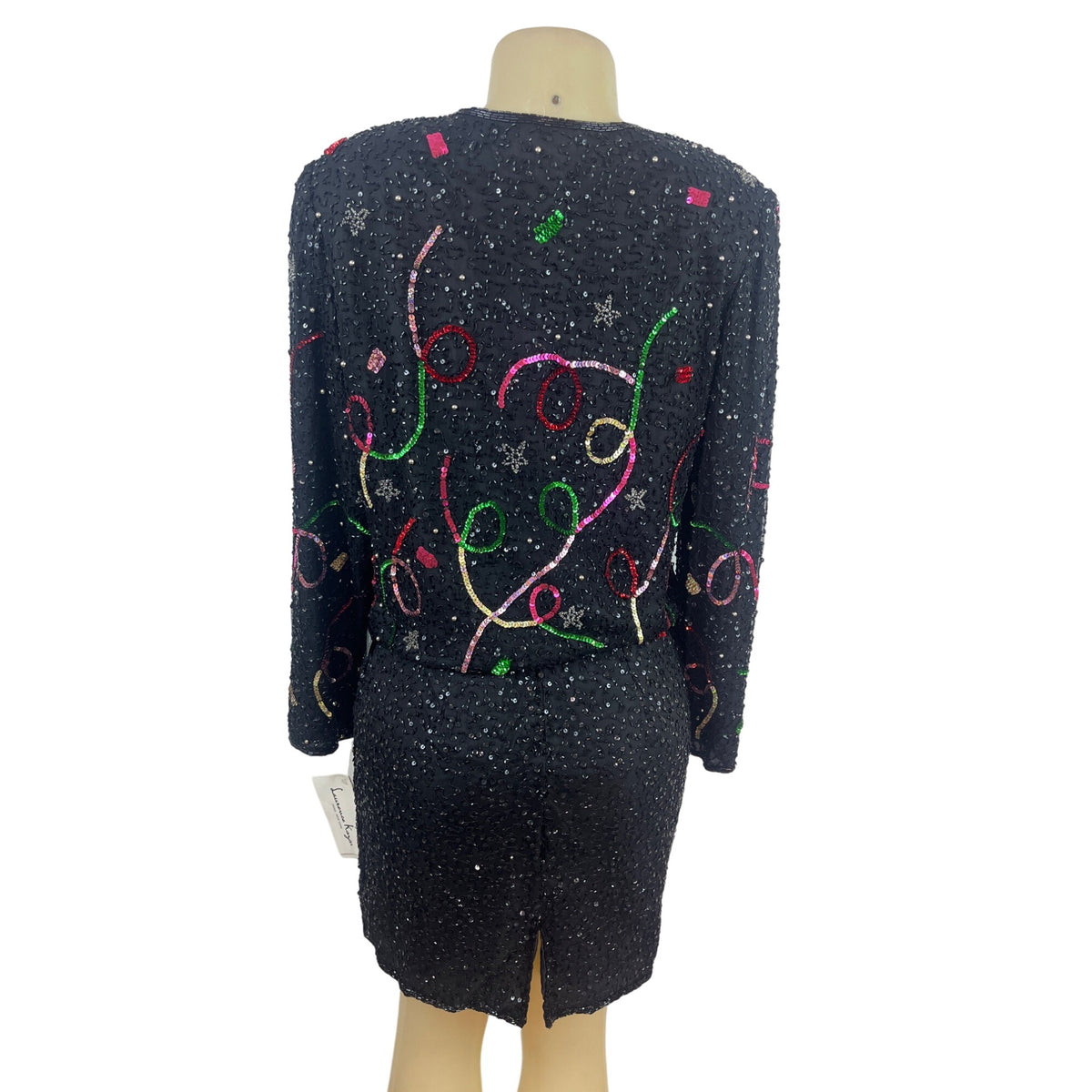 Laurence Kazar Black Sequin New Years Eve 2000 Jacket & Dress Set Size M - New