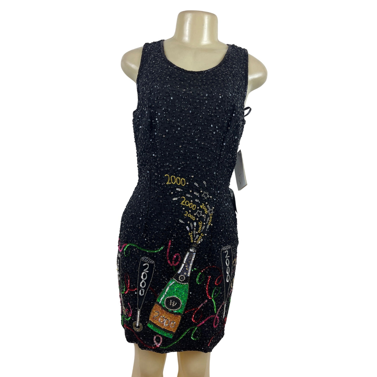 Laurence Kazar Black Sequin New Years Eve 2000 Jacket & Dress Set Size M - New