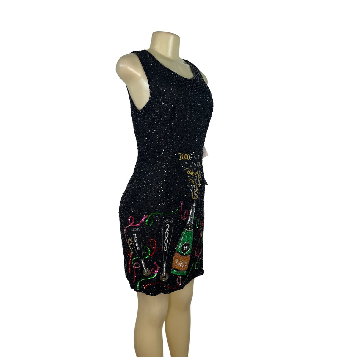 Laurence Kazar Black Sequin New Years Eve 2000 Jacket & Dress Set Size M - New