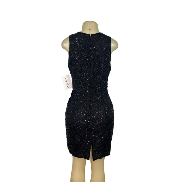 Laurence Kazar Black Sequin New Years Eve 2000 Jacket & Dress Set Size M - New