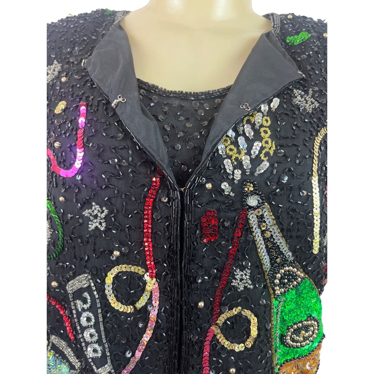 Laurence Kazar Black Sequin New Years Eve 2000 Jacket & Dress Set Size M - New