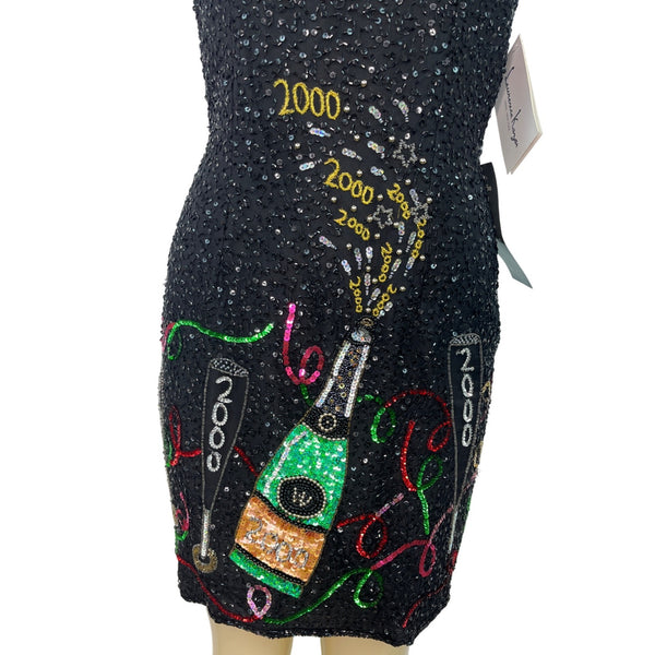 Laurence Kazar Black Sequin New Years Eve 2000 Jacket & Dress Set Size M - New