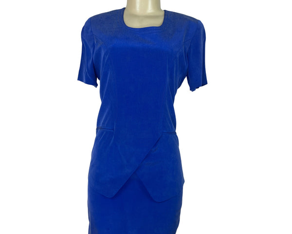 YL Women's Royal Blue Short Sleeve Dress W/ Back Zipper Elegant Design Size 4P