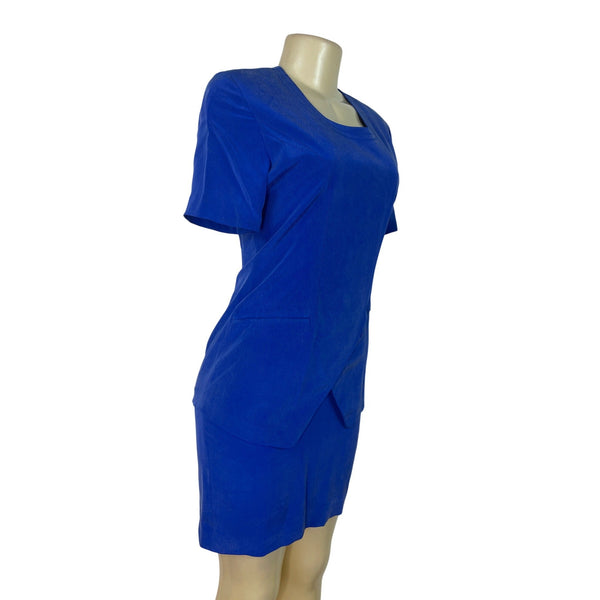 YL Women's Royal Blue Short Sleeve Dress W/ Back Zipper Elegant Design Size 4P