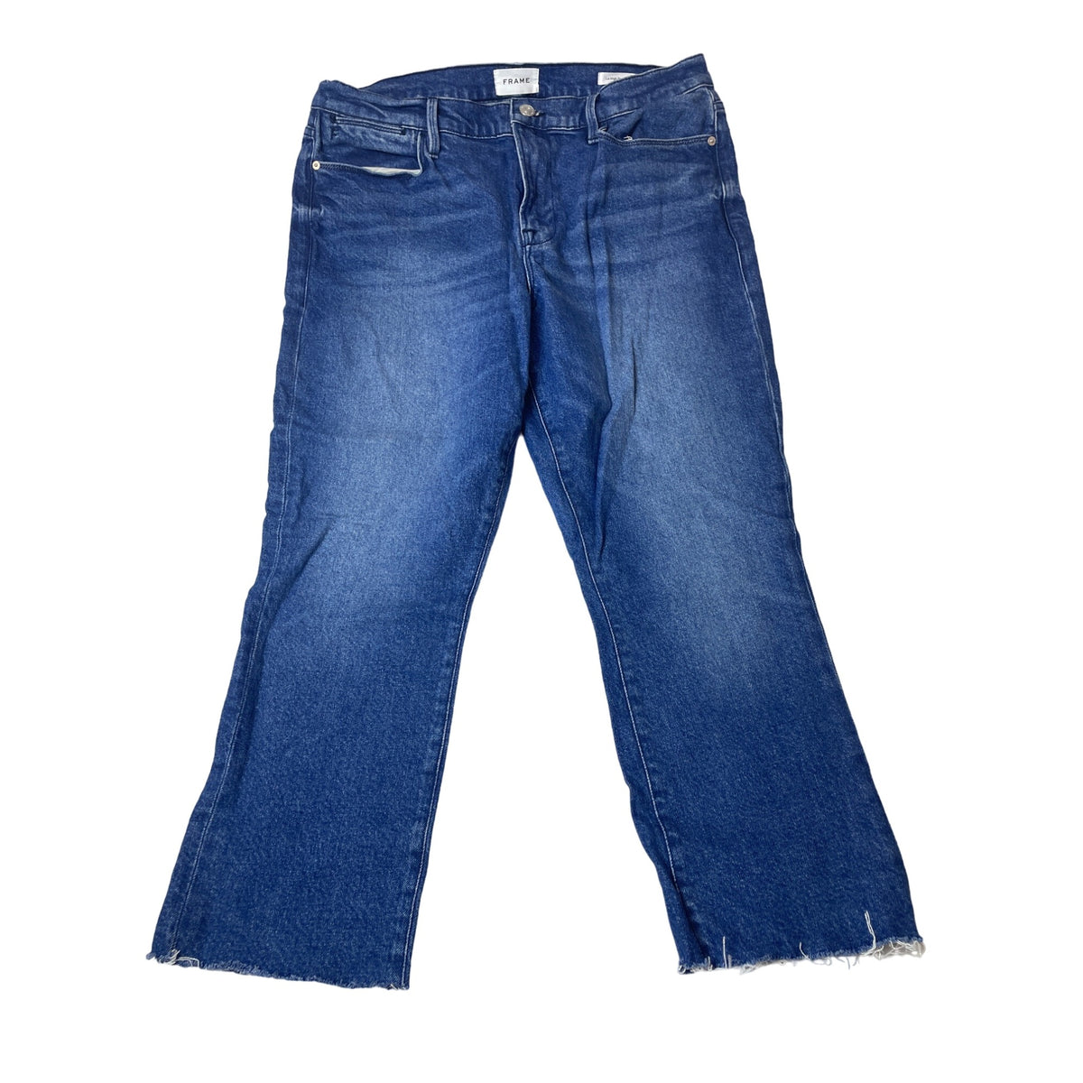Frame Women's Blue Le High Rise Straight Crop Raw Hem Jeans Sz 33