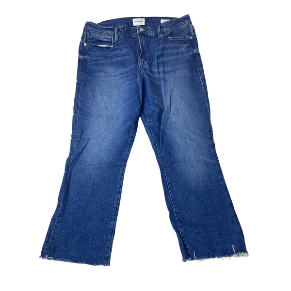 Frame Women's Blue Le High Rise Straight Crop Raw Hem Jeans Sz 33