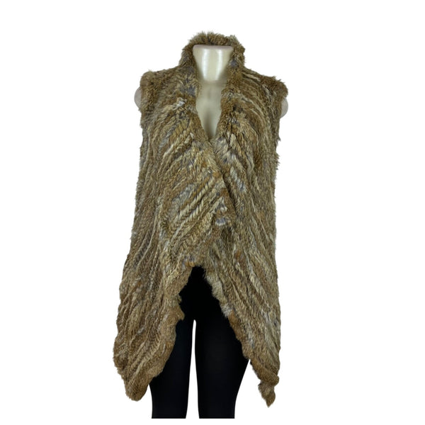 Love Token Womens Brown Faux Fur Wrap Vest Cozy Stylish Layering Piece Sz XS
