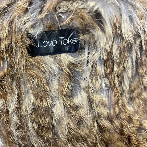 Love Token Womens Brown Faux Fur Wrap Vest Cozy Stylish Layering Piece Sz XS