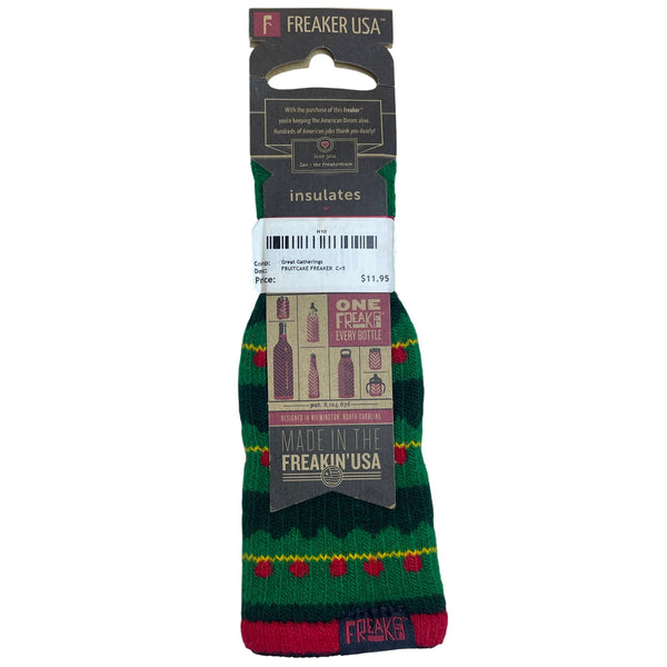Freaker USA Insulating Multicolor Knit Bottle Sleeve Fruitcake Pattern One Size Adjustable