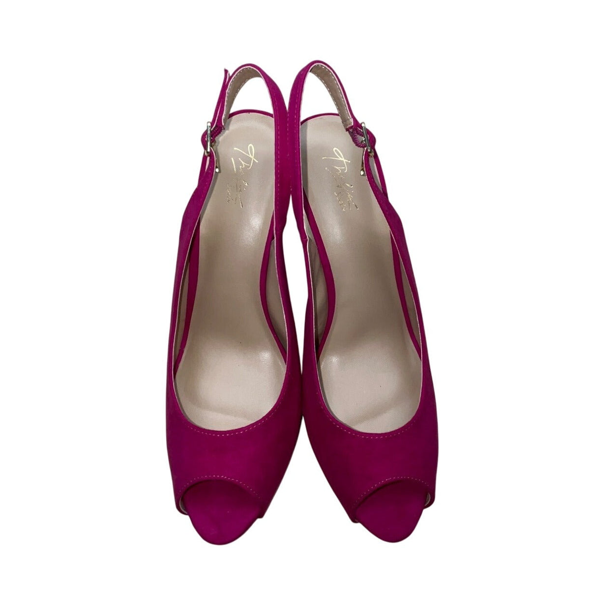 Thalia Sodi Fuchsia Peep Toe Heart Charm Slingback Luziaf Heels Sizze 9.5M-New