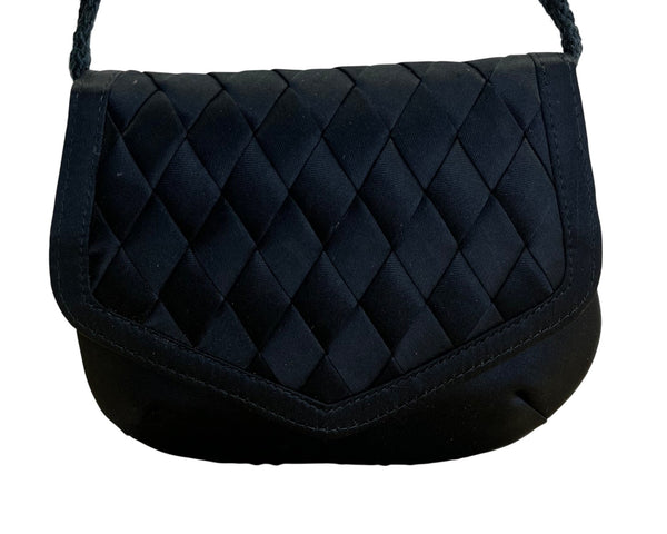 Vintage Handmade Women’s Black Quilted Woven Strap Crossbody Clutch Size S