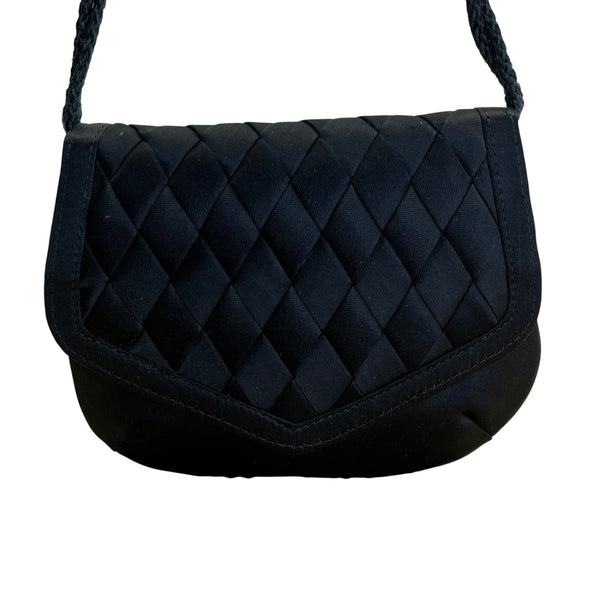 Vintage Handmade Women’s Black Quilted Woven Strap Crossbody Clutch Size S