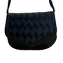 Vintage Handmade Women’s Black Quilted Woven Strap Crossbody Clutch Size S