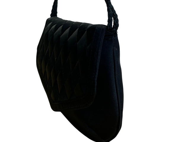 Vintage Handmade Women’s Black Quilted Woven Strap Crossbody Clutch Size S