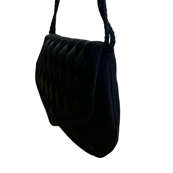 Vintage Handmade Women’s Black Quilted Woven Strap Crossbody Clutch Size S