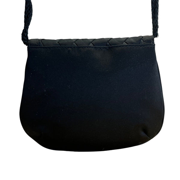 Vintage Handmade Women’s Black Quilted Woven Strap Crossbody Clutch Size S