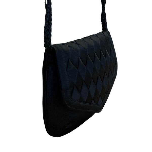 Vintage Handmade Women’s Black Quilted Woven Strap Crossbody Clutch Size S