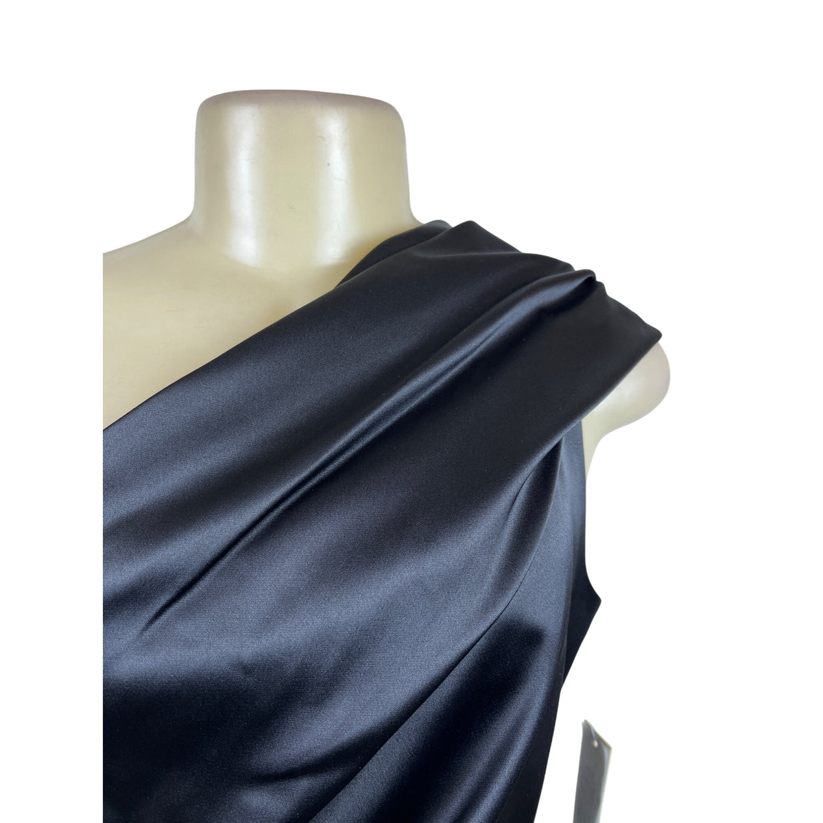 Eliza J Black Satin One-Shoulder Dress With Beaded Embellishment Sz 6 - New