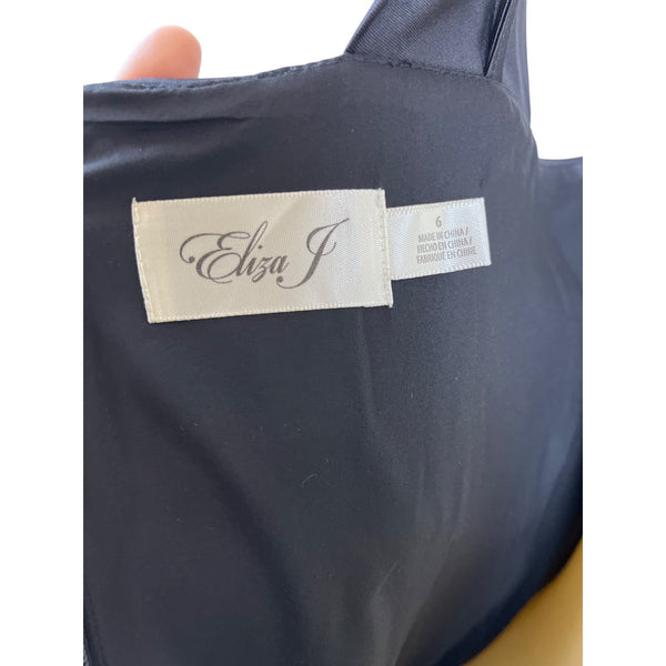Eliza J Black Satin One-Shoulder Dress With Beaded Embellishment Sz 6 - New
